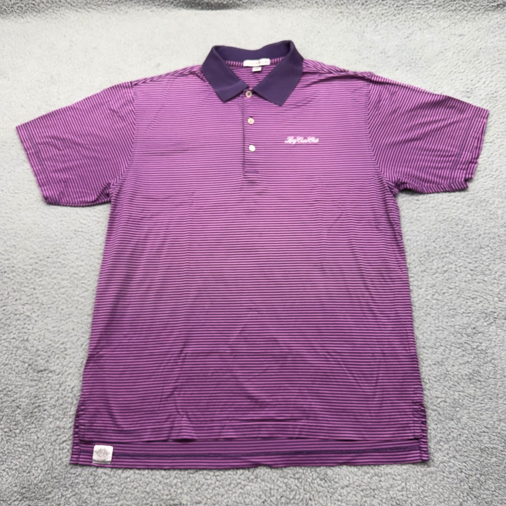 Peter Millar MF14K12 Mens Medium Purple Striped Long Cove Club Cotton Polo Shirt